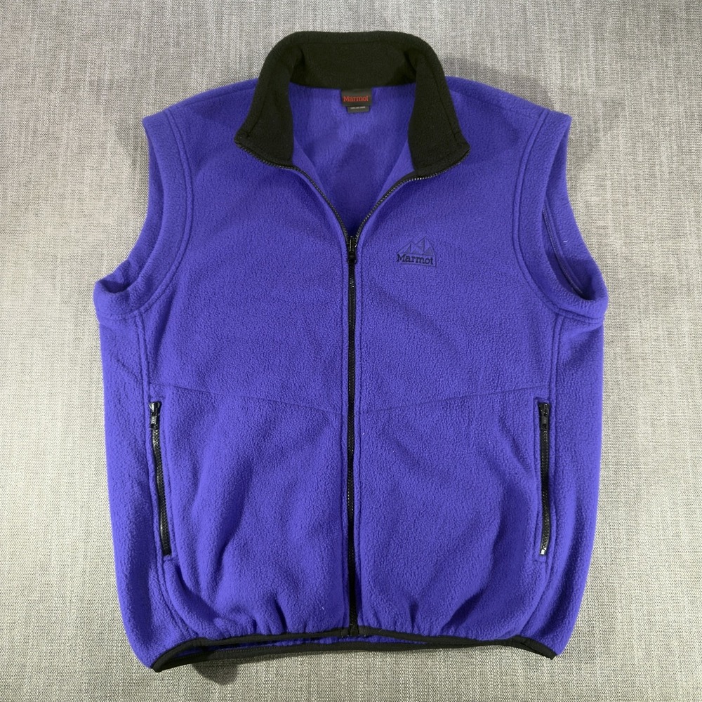 Marmot Vest Mens Large Purple Fleece Full Zip Pockets Made USA Outdoor Hiking